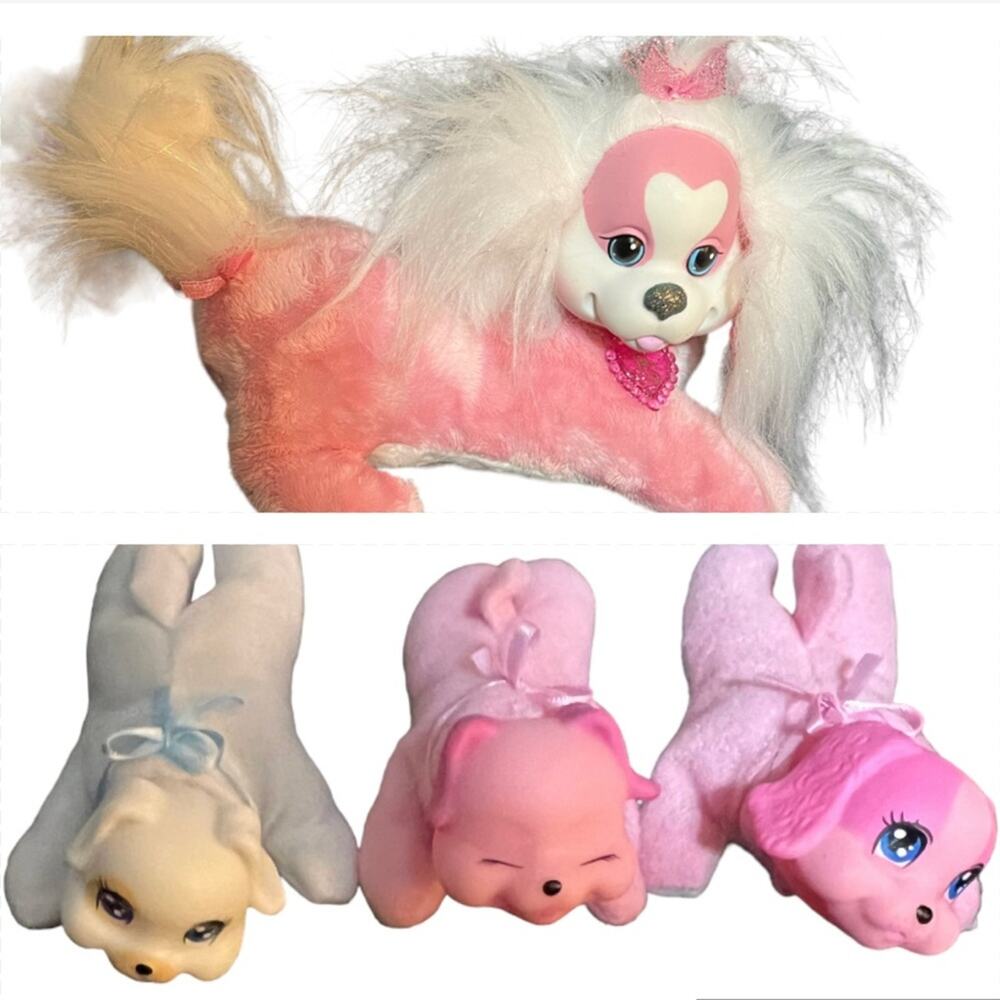 Puppy Surprise Plush Stuffed Animal Dog with 3 Puppies White Pink